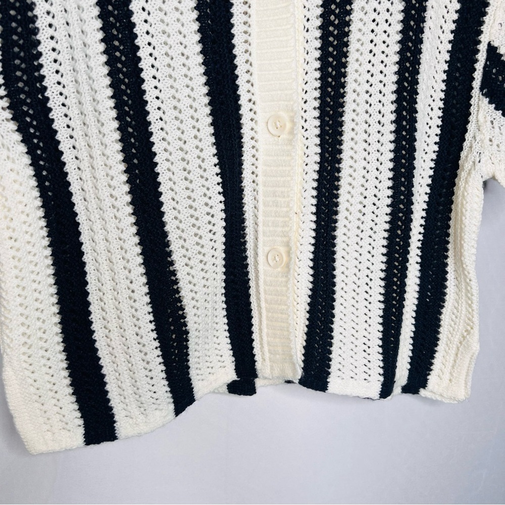 H&M Cream and Navy Striped Short-Sleeve Knit Cardigan - Picture 11 of 16